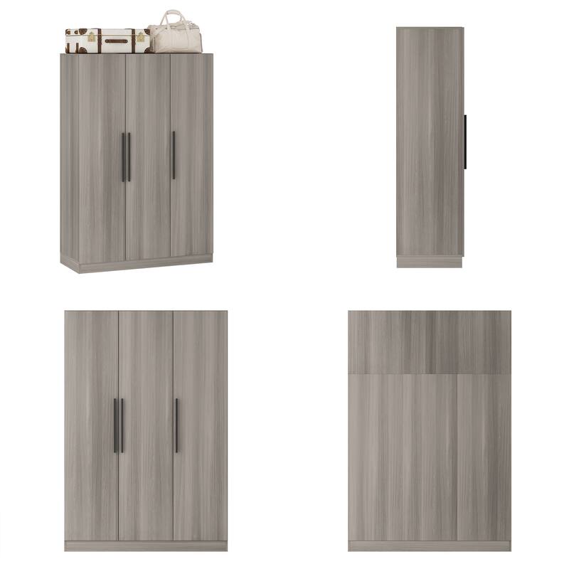 Timechee 47.2" Armoire Clothes Storage Solid Wood Handles Wardrobe White