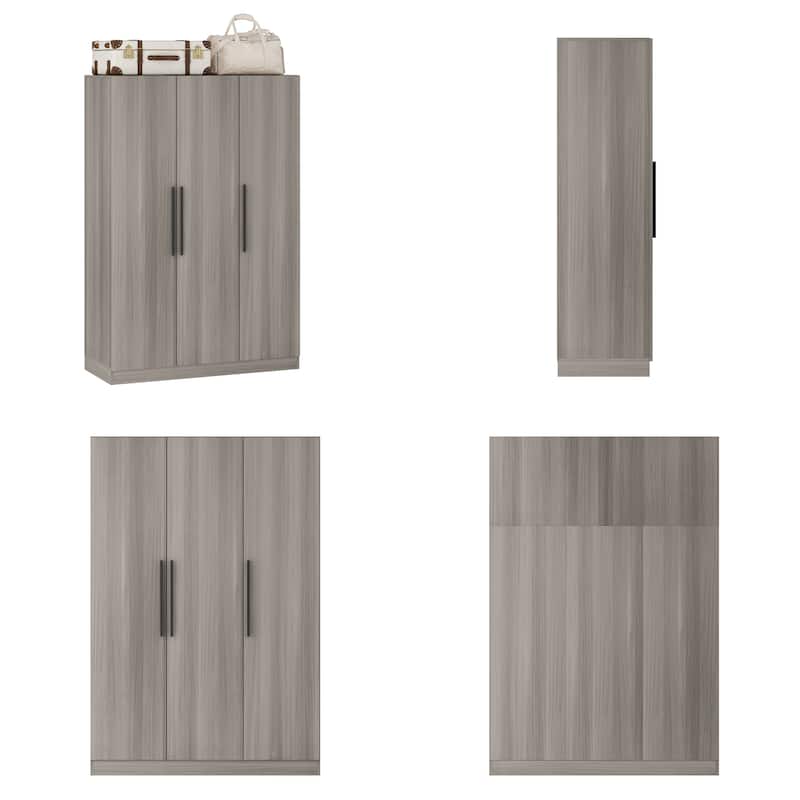 Wardrobe Armoire Wooden Closet Cabinet 6 Storage Cube and Hanging Rod