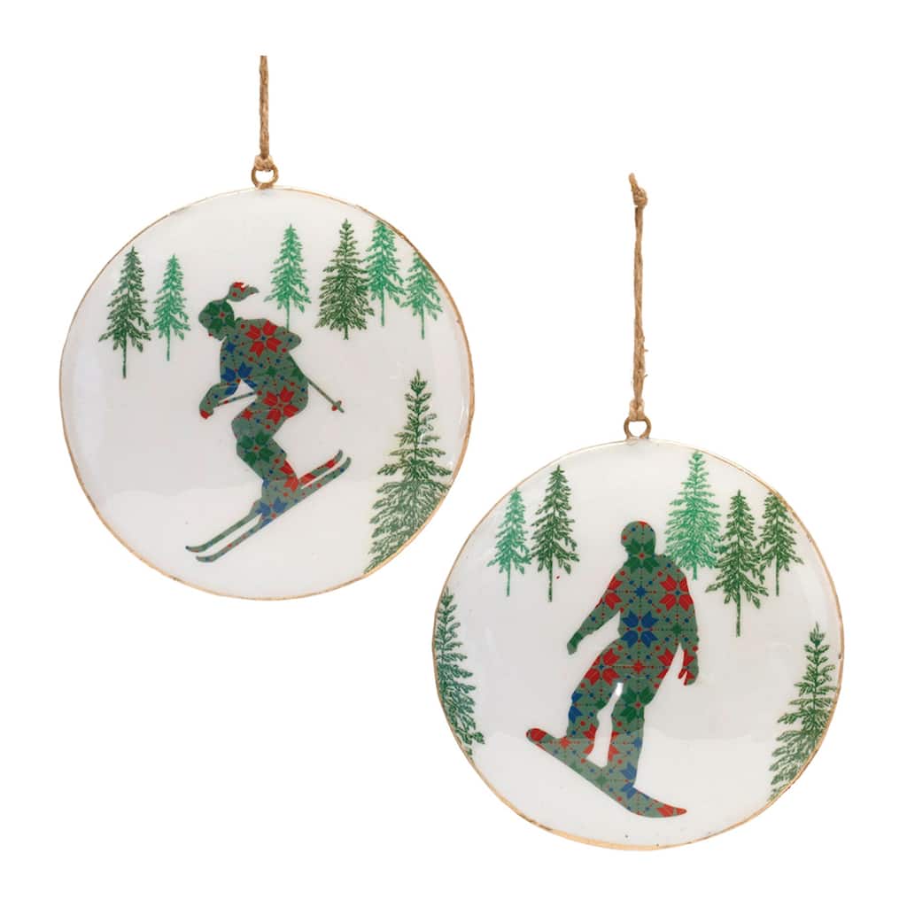 Snowboard Forest Disc Christmas Ornament -6" - White and Green - 6ct