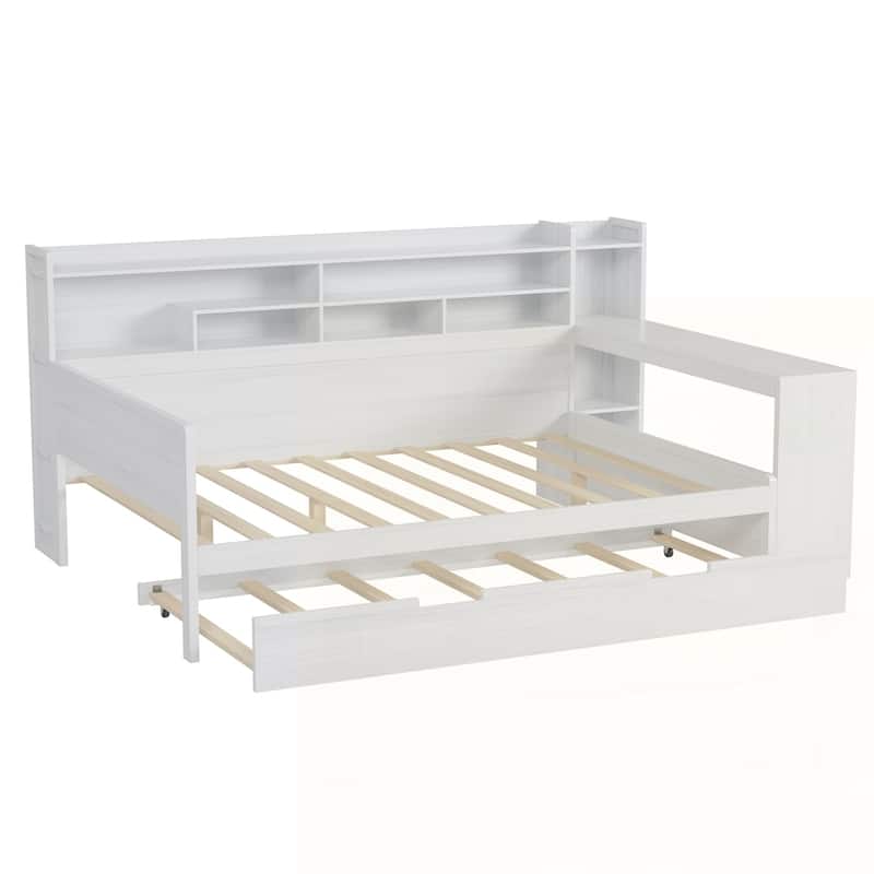 Wooden Daybed with Storage Shelves
