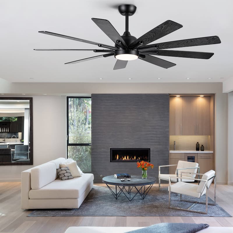 YUHAO 72 Inch Windmill Antique Black Industrial Wooden Large Ceiling Fans With LED Lights and Remote Control