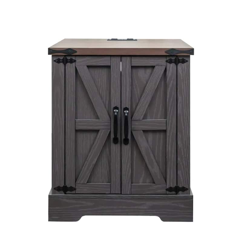 Farmhouse End Table Sofa Side Table with Charging Station