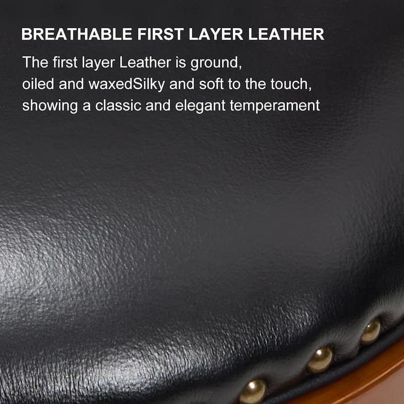 Cow Print Leather Swivel Bar Stool with Back, Wooden Frame & 360-Degree Spin, Bar Height, Black