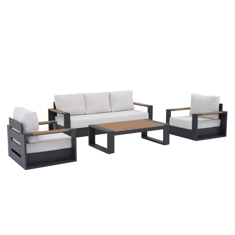 Modern Aluminum Outdoor Conversation Set with Ultra-Thick Cushions