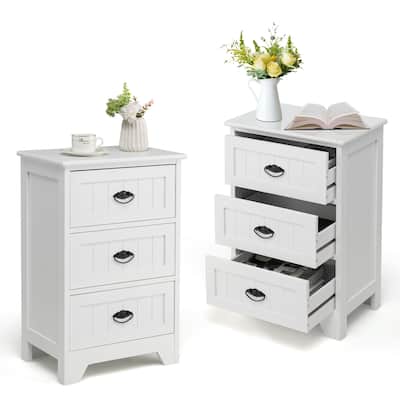 Gymax 2 PCS 3 Drawers Nightstand End Table Bedroom Storage Wood Side