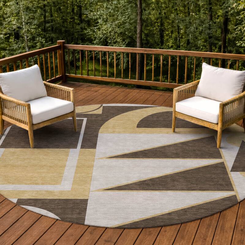 Machine Washable Indoor/ Outdoor Modern Crowley Chantille Rug - Chocolate - 8' x 8'