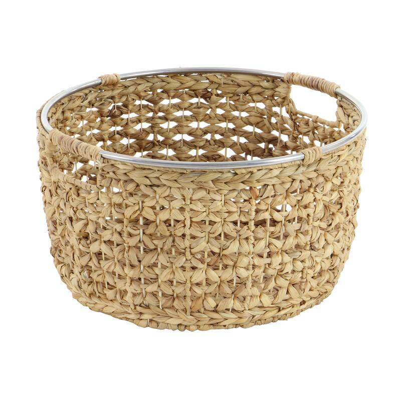 Seagrass Handmade Decorative and Functional Storage Basket with Metal Handles - Set of 3 Light Brown - Roche River Decor