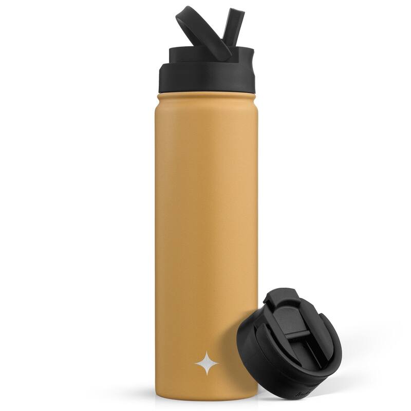 JoyJolt Triple Insulated Stainless Steel Water Bottle with Flip Lid & Sport Straw Lid - 22 oz - Goldenrod