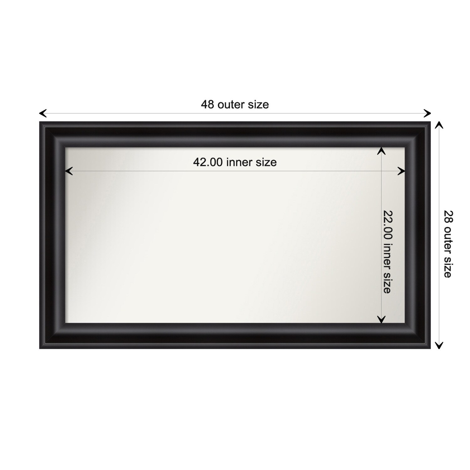 Grand Black Framed Non-Beveled Custom Wall Mirror, Bathroom Vanity Mirror