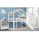 preview thumbnail 15 of 13, Twin Over Twin Bunk Bed with Roof, Slide & Ladder, Safe & Fun Design, White
