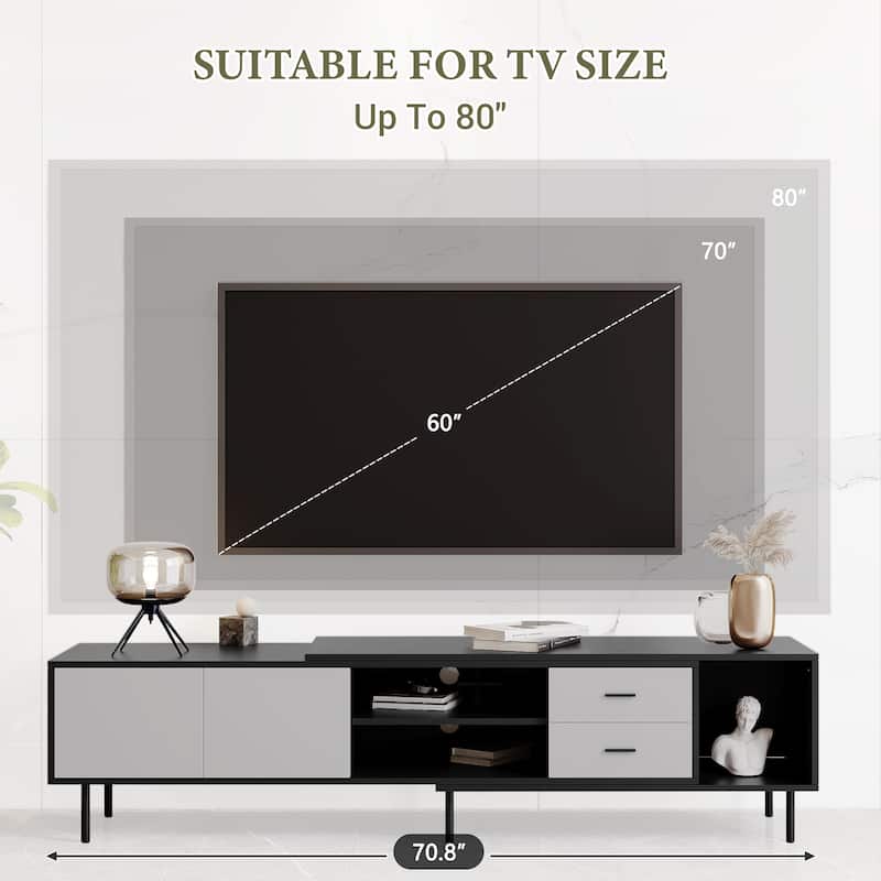 70.8" TV Stand with 2 Doors & Large Cabinet for TVs Up to 80"