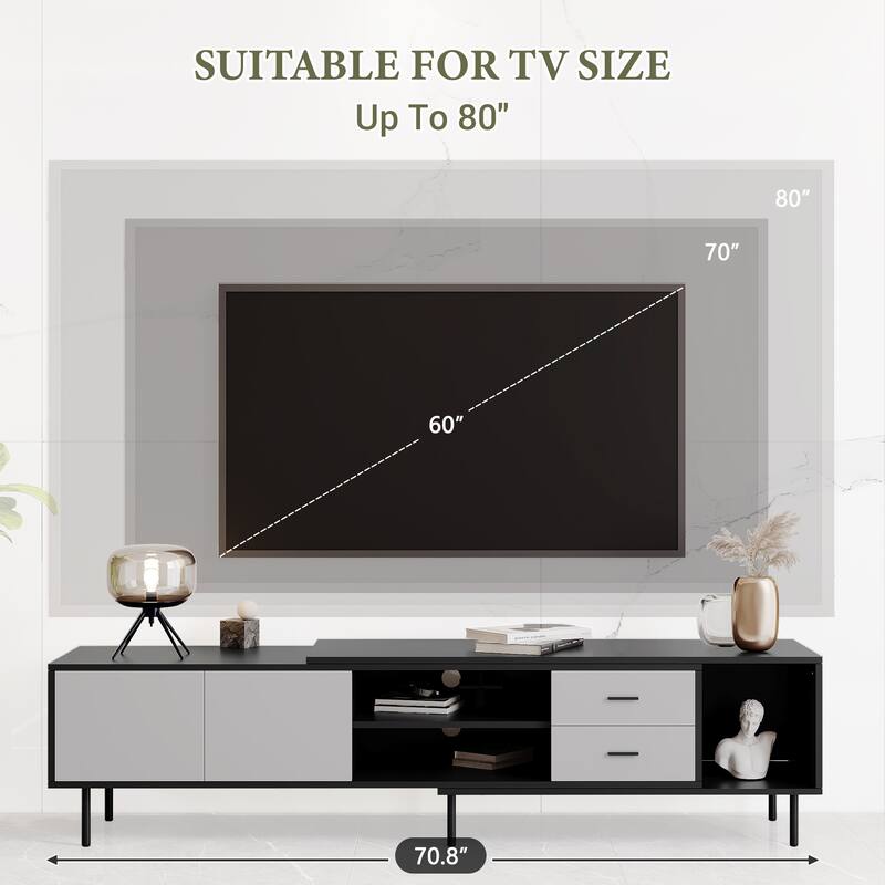 Modern TV Stand for 80'' TV with 2 Doors, Media Console Table, Entertainment