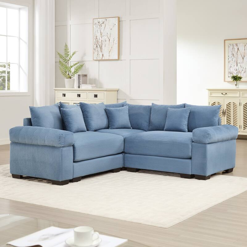 3-Seat Convertible Cloud Corduroy Modular Sofa with 10 Throw Pillows