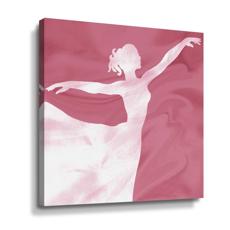 Pink Ballerina Silhouette Graceful Dance Watercolor Ballet Collection Gallery Wrapped Canvas by