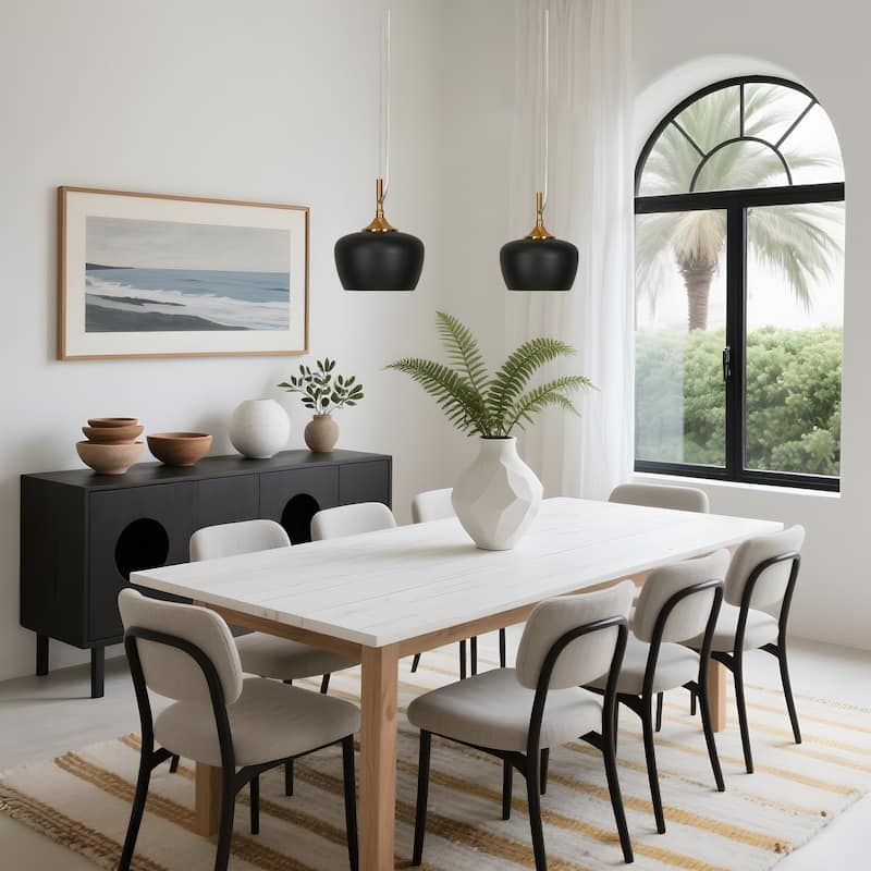 Modern Farmhouse Black Gold 1-Light Pendant Light Dome Island Lights for Dining Room