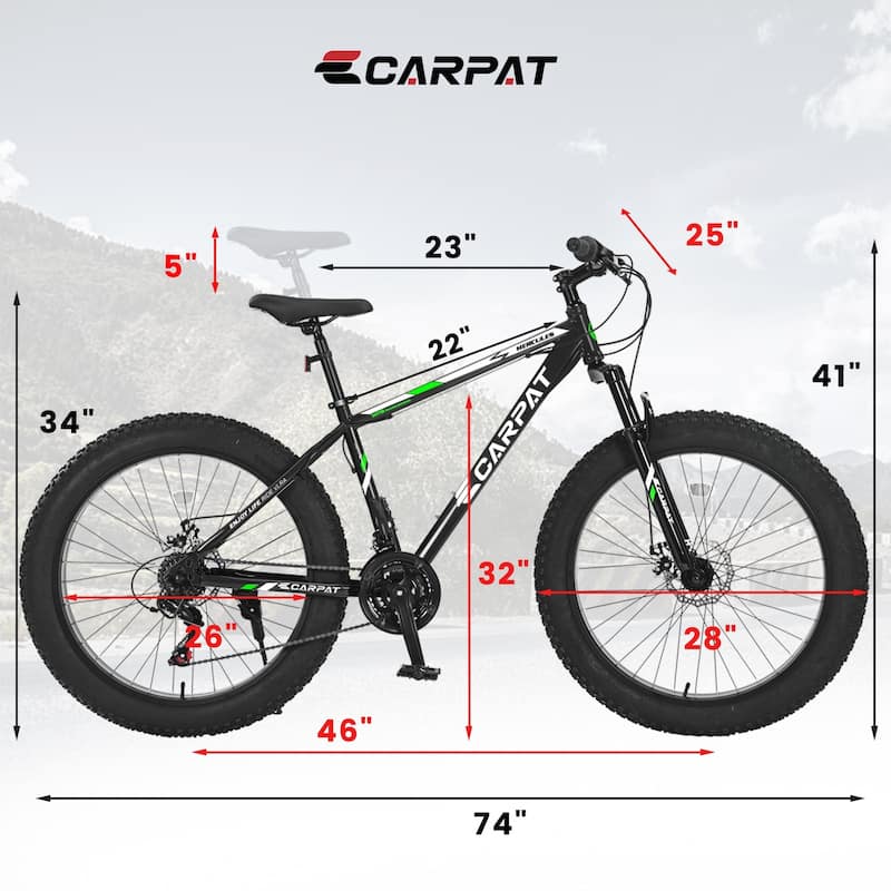 26 Inch Fat Tire Bike Adult/Youth Full Shimano 21 Speed Mountain Bike