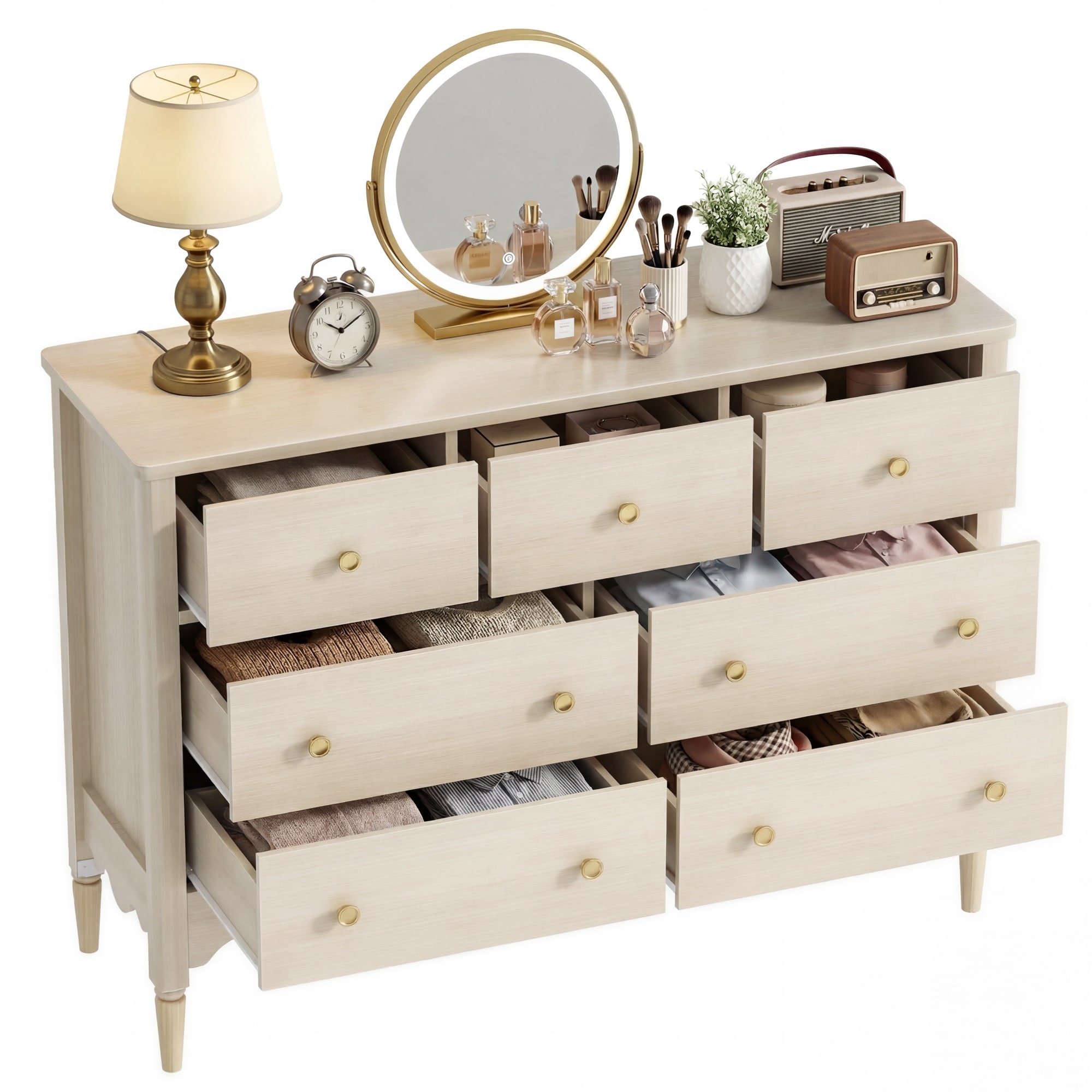 Narill Wave-Inspired 7-Drawer Dresser, 47-In Bedroom Chest of