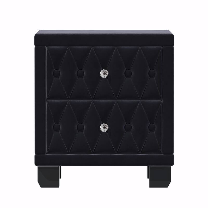 Velvet Nightstand with 2 Drawers and Crystal Handles
