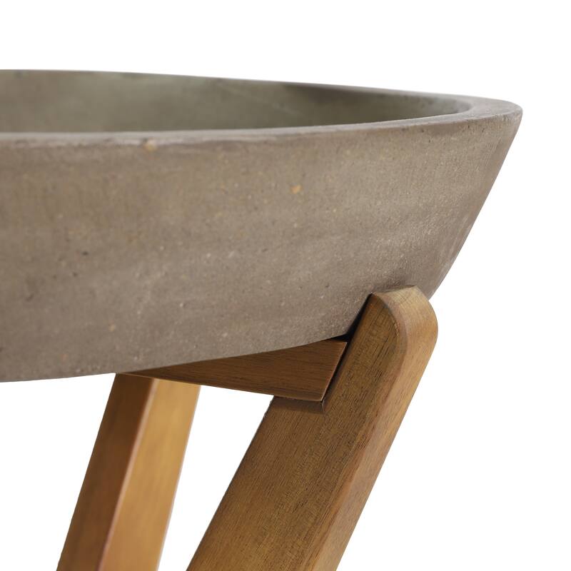 Roomfitters Yukon Outdoor Side Table, Lightweight Concrete Top with Acacia Wood Legs, Gray - L 18.0" x W 18.0" x H 21.5"