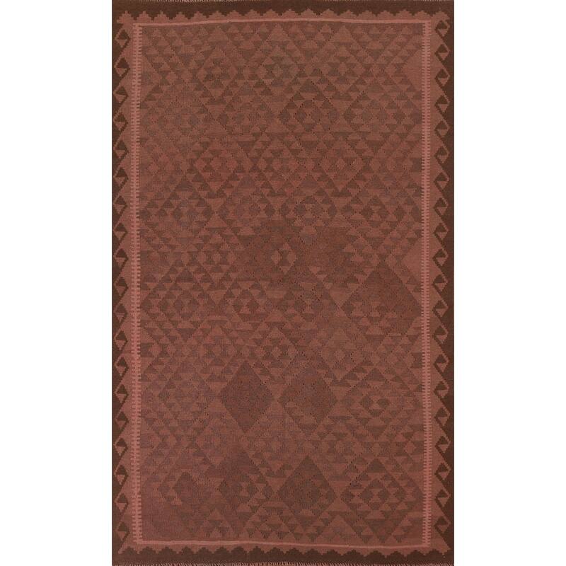Hand Woven Oriental 100% Wool Carpet Southwestern Geometric Pink Kilim Area Rug - 9' 8'' X 6' 5''