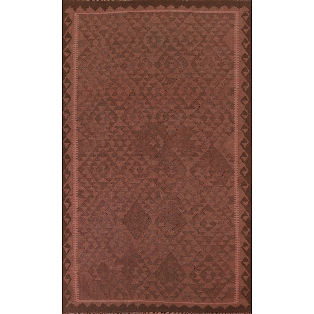 Hand Woven Oriental 100% Wool Carpet Southwestern Geometric Pink Kilim Area Rug - 9' 8'' X 6' 5''