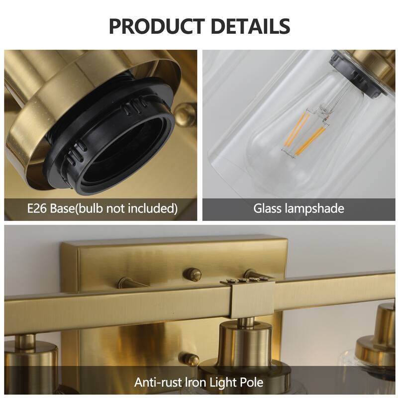 31" 5-Light Vanity Light with Clear Glass Shades, Modern Iron Metal Bathroom Wall Fixture for Mirror(No Bulbs)