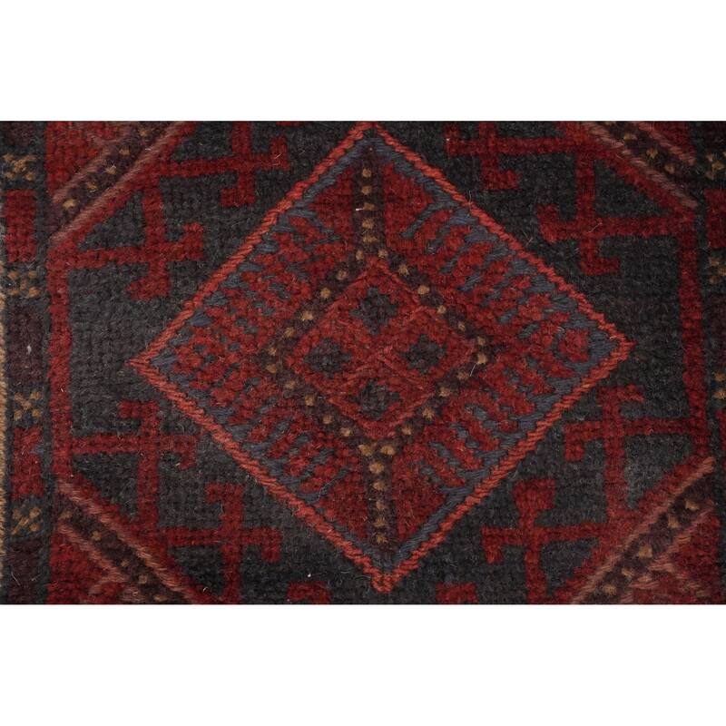 Hand Knotted Oriental 100% Wool Carpet Traditional Tribal Red Balouch Runner Rug - 7' 9'' X 2' 0''