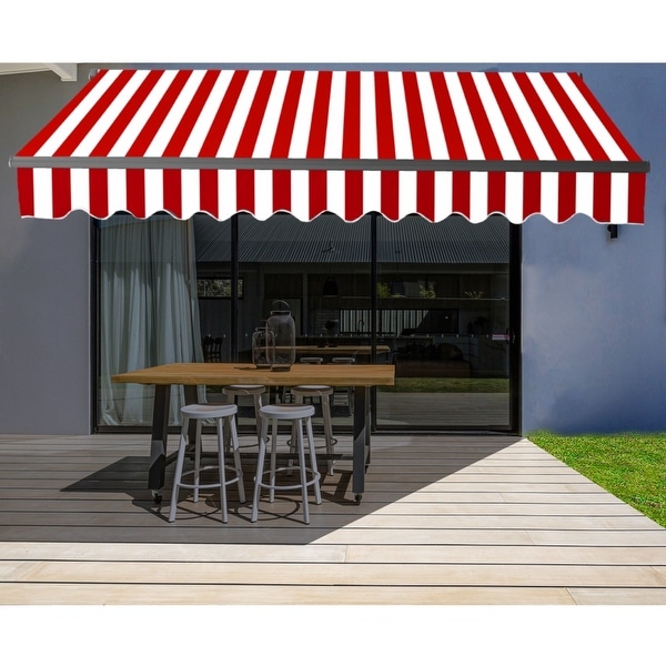 ALEKO Black Frame 13 x 10 ft Retractable Home Patio Canopy Awning Red/White