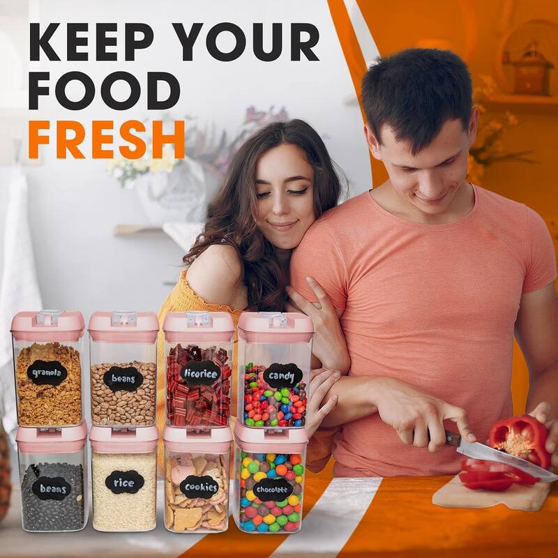 Cheer Collection Set of 8 Uniform Size Airtight Food Storage Containers