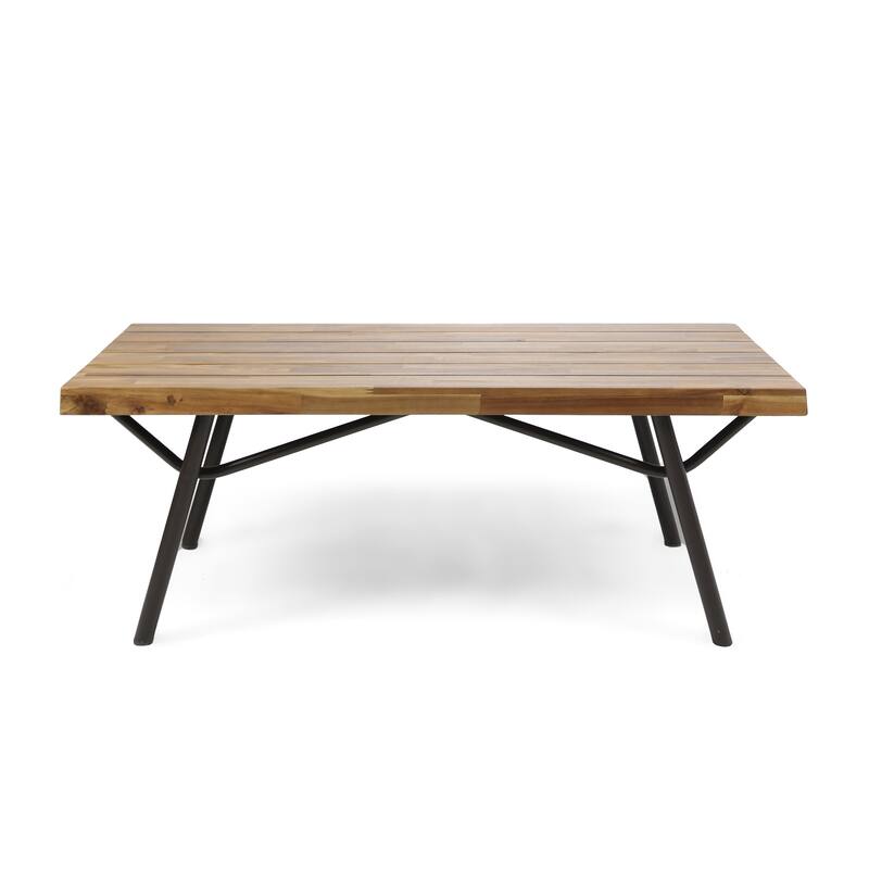Roomfitters Acacia Wood Outdoor Coffee Table with Slatted Top, Patio Accent Table with Metal Legs for Garden or Balcony, Natural