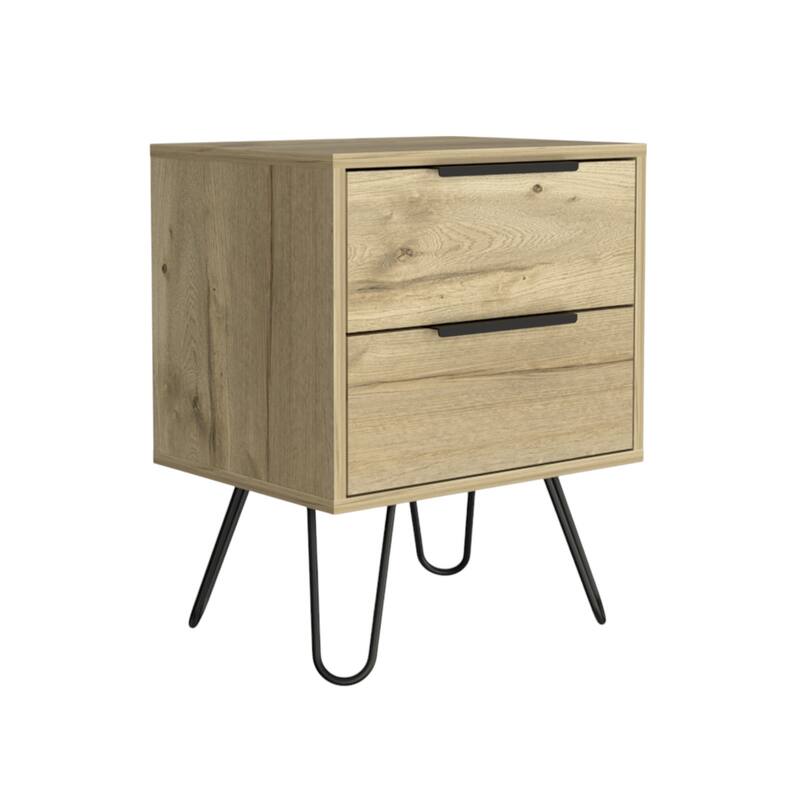HomeRoots 22" Oak Wood Two Drawer Nightstand