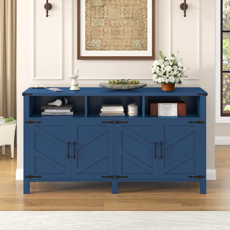 59" Modern 4 Doors Sideboard Buffet with Power Outlets and Adjustable Shelves