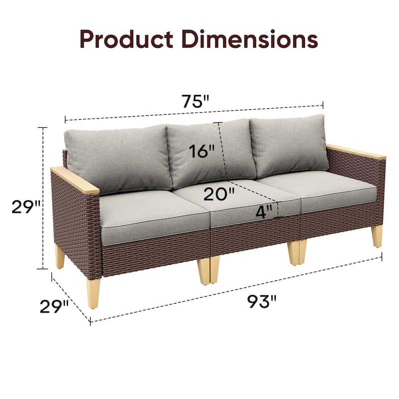 Gymojoy 3-Seat Sofa Wicker Rattan Sectional Sofa