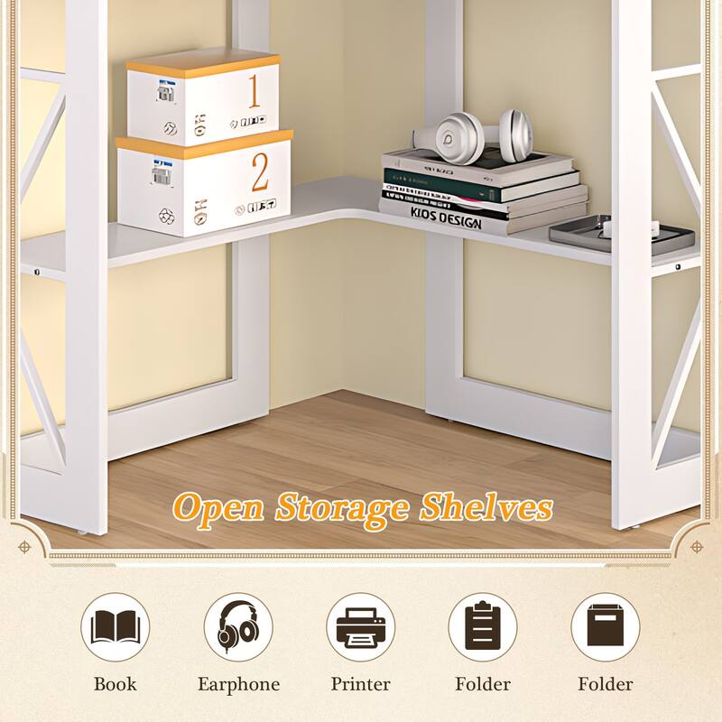 VECELO Triangular Corner Desk with Keyboard Tray Space Saving Metal Computer Desk for Home Office Study Bedroom