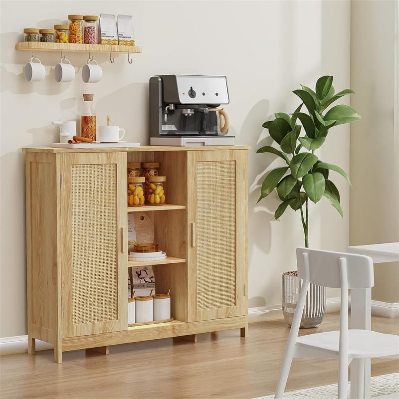 Storage Cabinet with 2 Doors and 4 Storage Shelves - 11.8"D x 35.4"W x 31.7"H