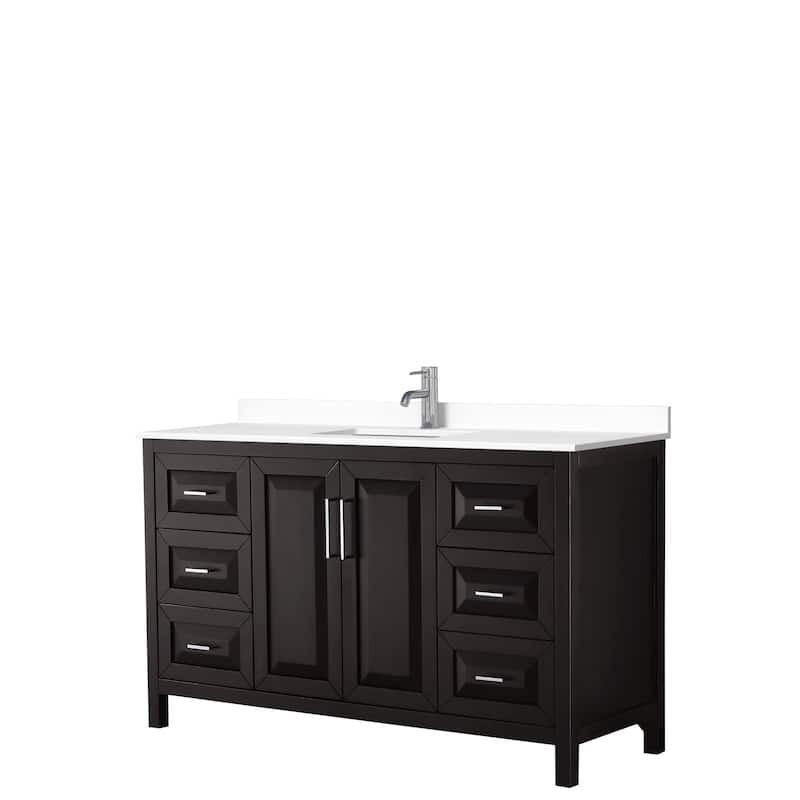 Daria 60 Inch Single Vanity, Cultured Marble Top - Dark Espresso, Chrome Trim, White Cult. Marble Top
