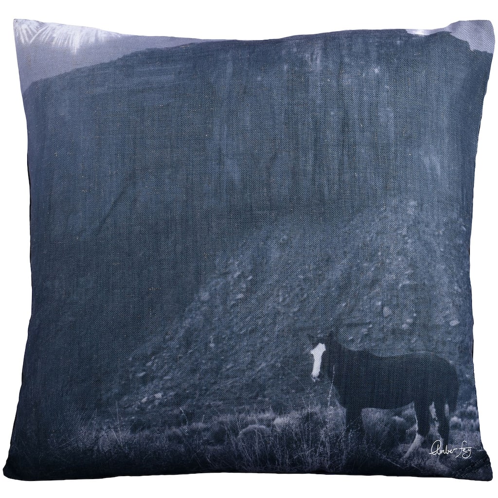 20" Blue and Black Horse Velvet Square Throw Pillow