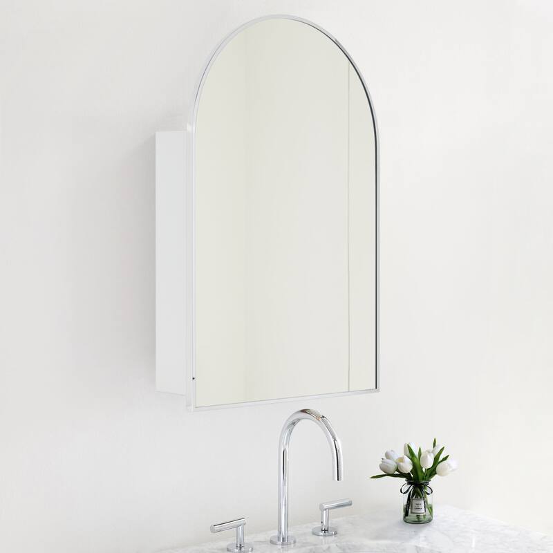 TEHOME Arched Bathroom Medicine Cabinet with Mirror Recessed and Surface Mount Medicine Cabinet Mirror - 20" x 30" - Chrome