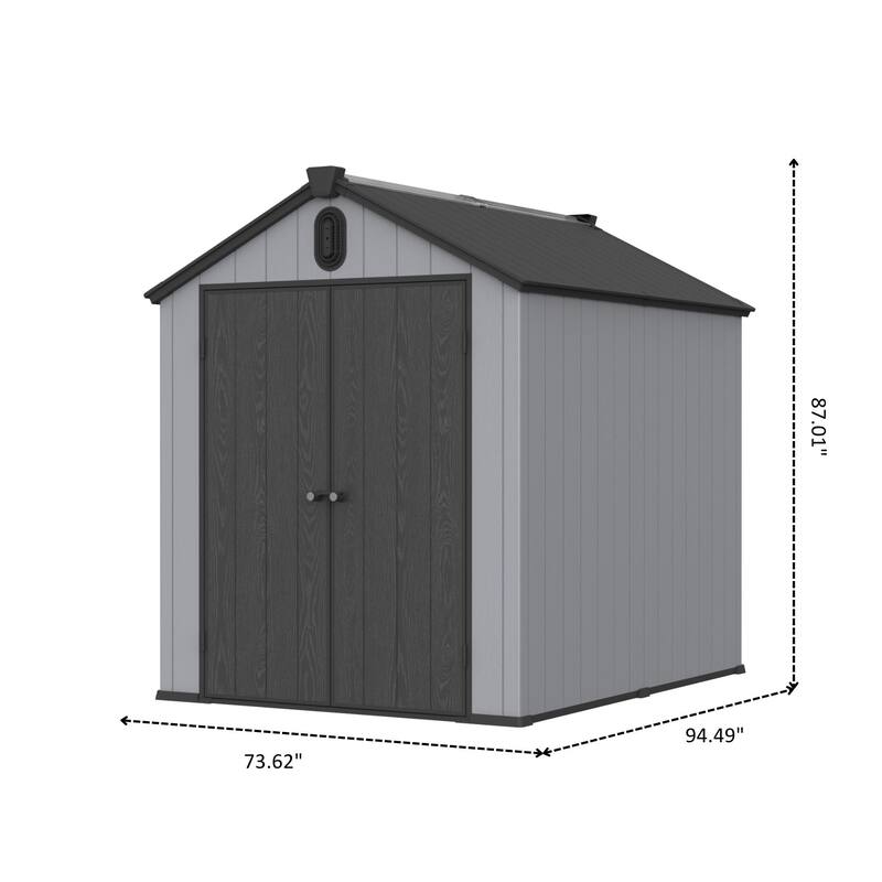Waterproof Resin Garden Shed with Hinged Double Doors & Rain Gutter Weatherproof Storage Shed, Double Wall Panels