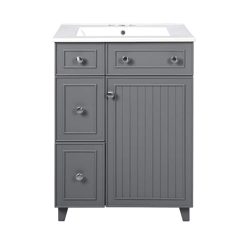 24" Gray Bathroom Vanity Cabinet with Ceramic Sink