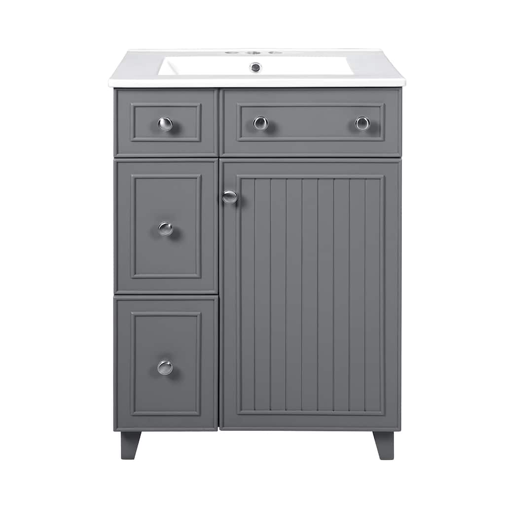 24" Gray Bathroom Vanity Cabinet with Ceramic Sink