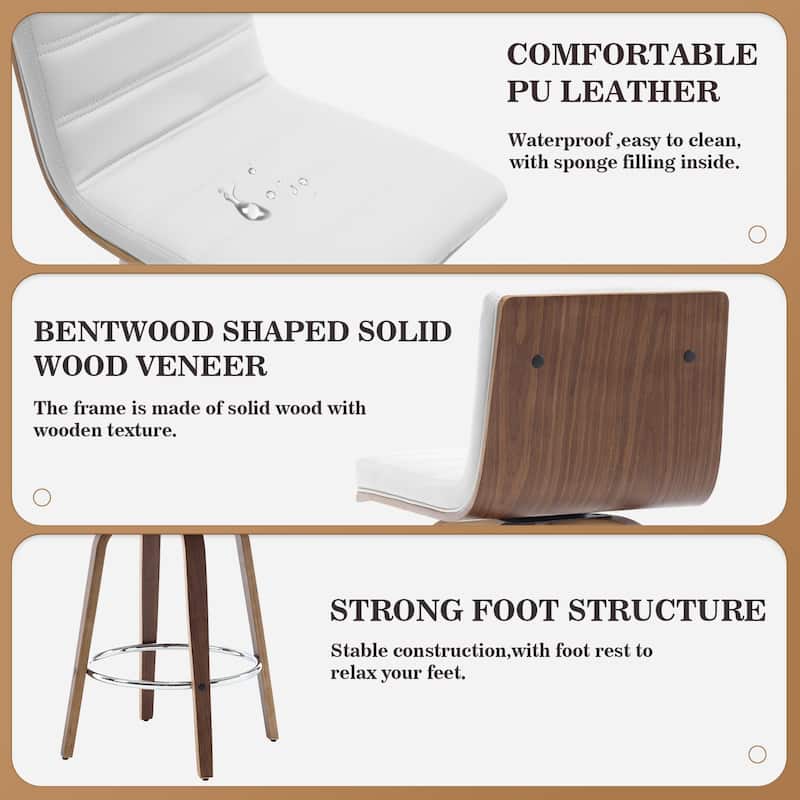 Faux Leather & Wood Swivel Bar Stools/ Counter Stool Set of 2
