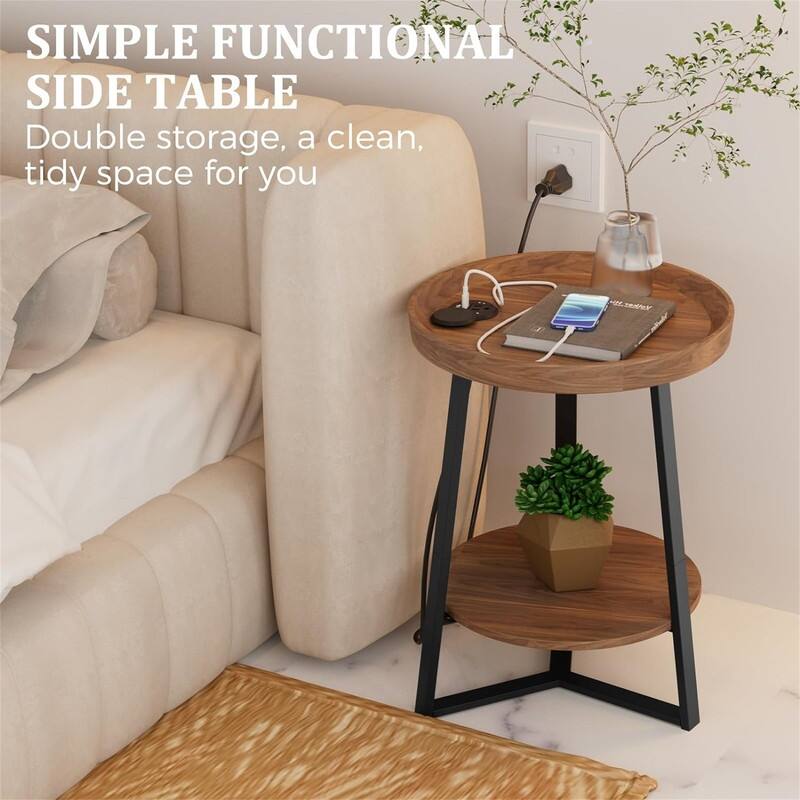 End Table with Charging Station - 15.7"D x 15.7"W x 23.6"H