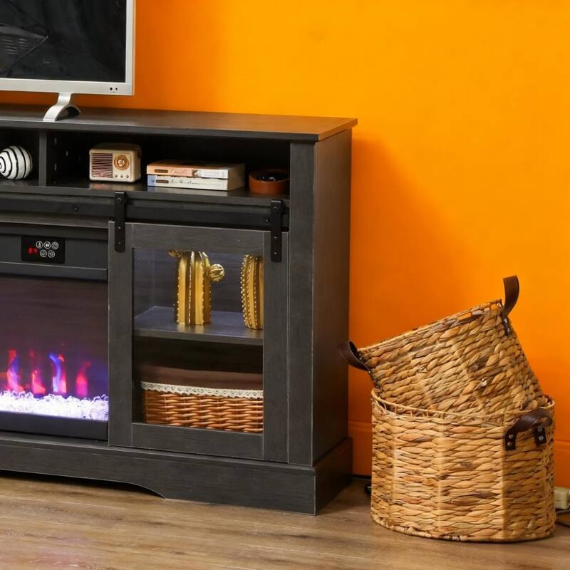 Farmhouse Fireplace TV Stand for TVs up to 80", TV Console TV Cabinet with 36" Electric Fireplace