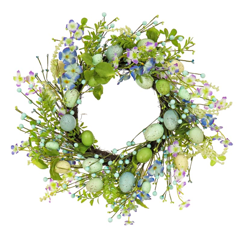 National Tree Company 20 in. Flowering Blue and Green Easter Wreath