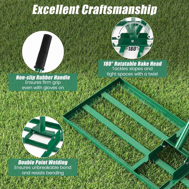 Gymax Lawn Leveling Rake 30'' x 10'' Heavy Duty Lawn Level Tool for