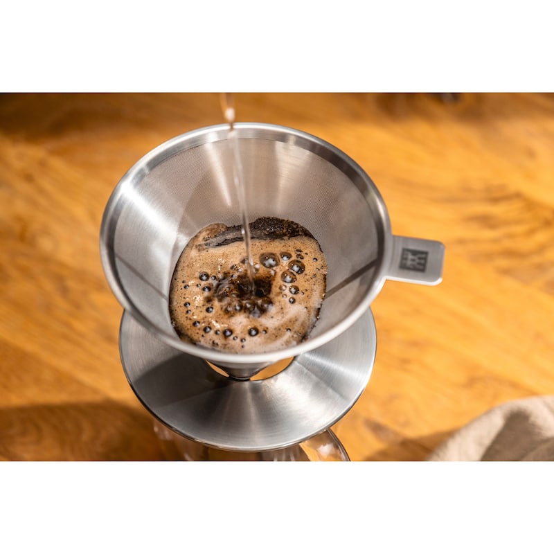 ZWILLING Sorrento Stainless Steel Pour Over Coffee Dripper with Double-Wall Glass Coffee Mug - Silver - 2-pc