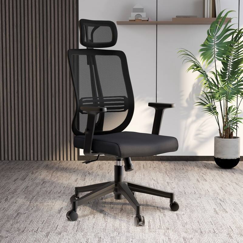 Nift Mesh Adjustable Height Cotton Upholstered Office Desk Chair with Headrest, Tilt, Armrests & ABS Frame for Home or Office