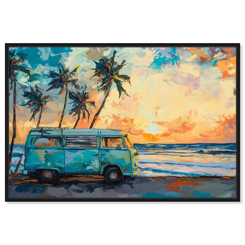 Art Remedy Old School Spring Break Framed Colorful Coastal 1 Piece Canvas Wall Art - 46 x 31 - Black