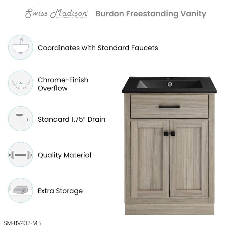 Swiss Madison SM-BV432MB Burdon 24" Free Standing Single Basin Vanity